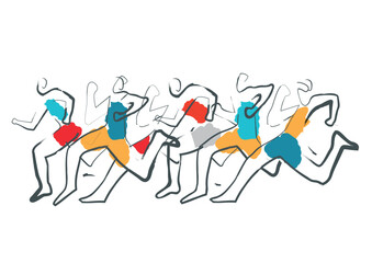 
Running race, marathon, jogging, expressive stylized.
Illustration of running racers. Imitation of ink drawing.Isolated on white background. Vector available.