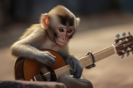 Cute Monkey Playing Guitar