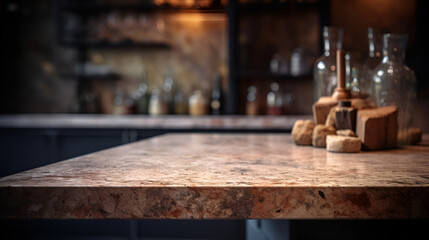 Marble table in the kitchen, empty table for product images | Ai generated