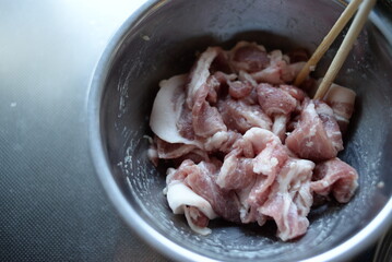 Pork shoulder, Pork butt, Boston butt, preparing the ingredients for cooking.