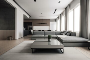 Fototapeta na wymiar minimalist home with sleek and modern furnishings, neutral colors, and clean lines, created with generative ai