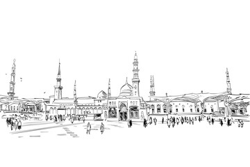 Al-Masjid an-Nabawi. Medina Saudi Arabia. Hand drawn sketch. Vector illustration. - 601308442