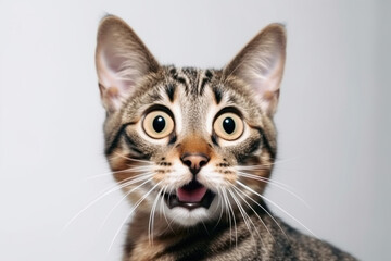 Fototapeta na wymiar Portrait of a funny very surprised cat. AI generated