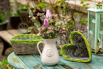 Little flower bouquet with pink tulips