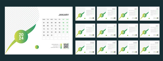 Calendar 2024 planner corporate template design set. Week starts on Monday.template for annual calendar 2024