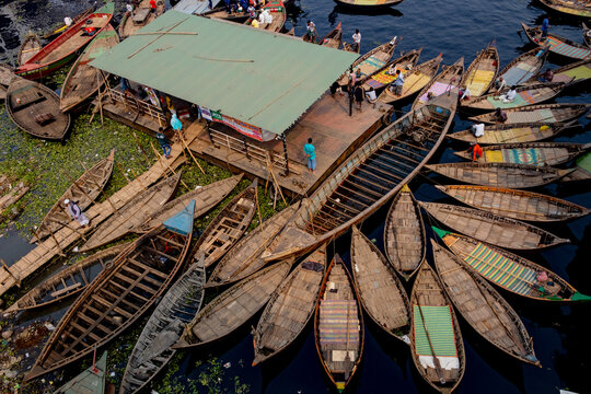 waterway transportation on Shitalakshya River is a distributary of the Brahmaputra, Dhaka Bangladesh