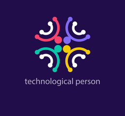 Creative technological human logo. Unique color transitions. Teamwork logo template. vector.