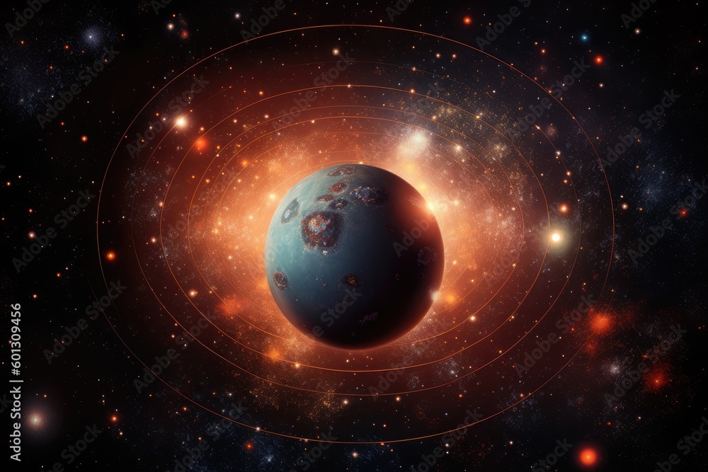 Canvas Prints heart, surrounded by stars and planets of the distant galaxy, created with generative ai