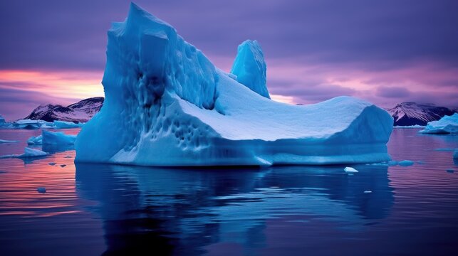 Luminescent iceberg. Amazing nature. Beautiful illustration picture. Generative AI