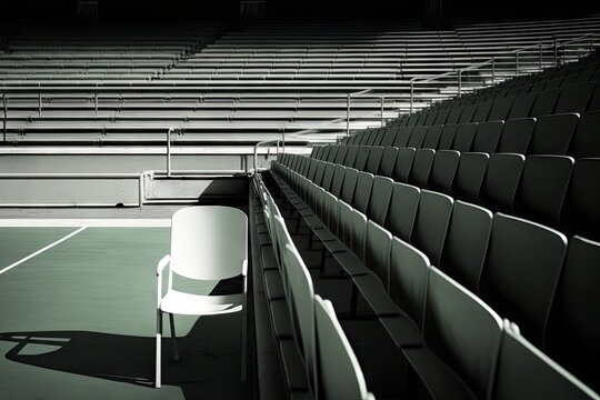 a lonely seat on the grandstand, with nobody else in sight, created with generative ai
