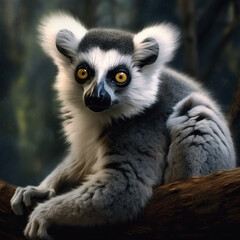 Naklejka na ściany i meble Generative AI Illustration of A Ring-tailed Lemur