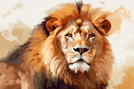 Oil painting style lion. Beautiful illustration picture. Generative AI