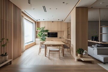 Obraz premium a minimalist japanese style interior with a clean and airy aesthetic, created with generative ai