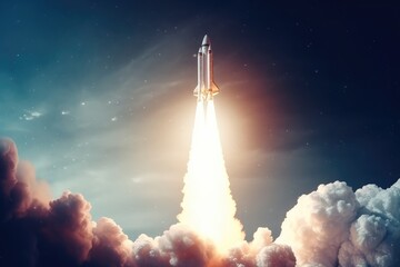 Epic Space Rocket Launch into the Universe generative ai illustration 