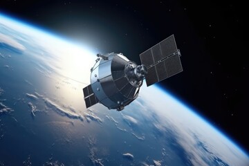 Futuristic Communication Satellite in Orbit around Earth generative ai illustration 
