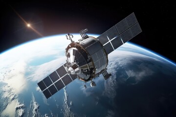 Obraz na płótnie Canvas Futuristic Communication Satellite in Orbit around Earth generative ai illustration 