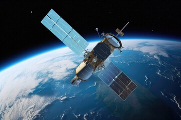 Obraz na płótnie Canvas Futuristic Communication Satellite in Orbit around Earth generative ai illustration 