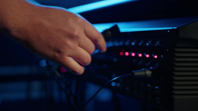 Switching of audio equipment. Male connects XLR cable