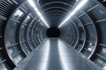 Fototapeta na wymiar Sci-Fi Reflective Metal Tunnel Corridor, Generative AI Illustration