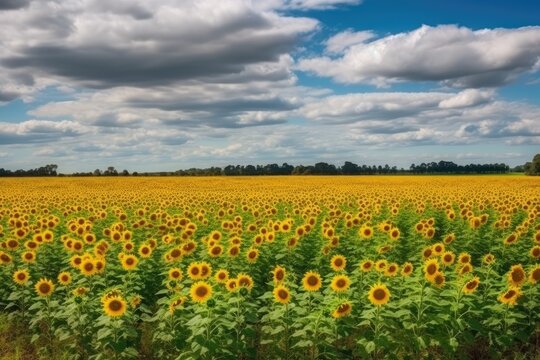  Serene Landscape of Sunflowers in a Vast Field generative ai illustration © Ecleposs