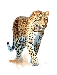 Watercolor illustration of a leopard on white background. Generative AI.