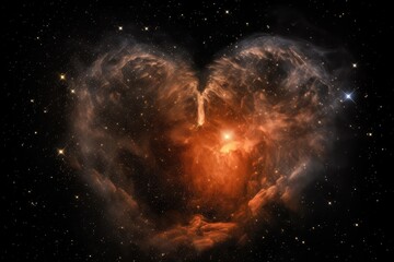 heart-shaped nebula with shooting stars and swirls of nebulosity, created with generative ai