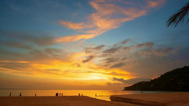 time lapse day to night colorful bright sky in sunset above Karon beach Phuket..Scene of romantic beautiful sky sunset..Gradient color. colorful cloud  in bright Sky texture background.