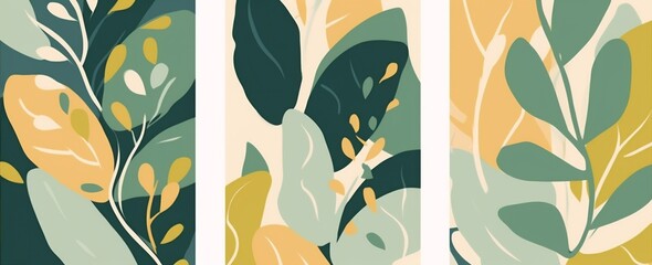 abstract jungle set design nature leaf illustration poster template art. Generative AI.