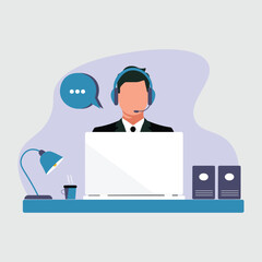 Virtual assistance service icon. Man customer support vector illustration.
