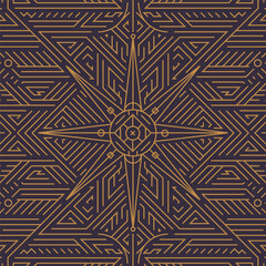 Vector art deco gold black seamless pattern. Geometric line vintage motif with sun, star, rays. Elegant, fancy luxury design for wallpaper print, packaging, wrapping paper, package, wedding gift © marylia17
