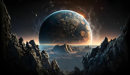 view of the exoplanet, view from space, high detail, photorealistic