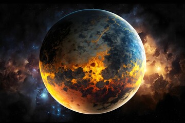 view of the exoplanet, view from space, high detail, photorealistic