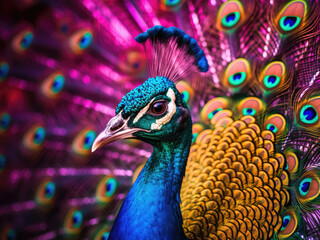 Obraz premium Photo of a colorful peacock close up