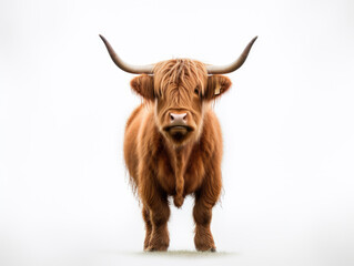 Photo of a highland cow scotland on a white background