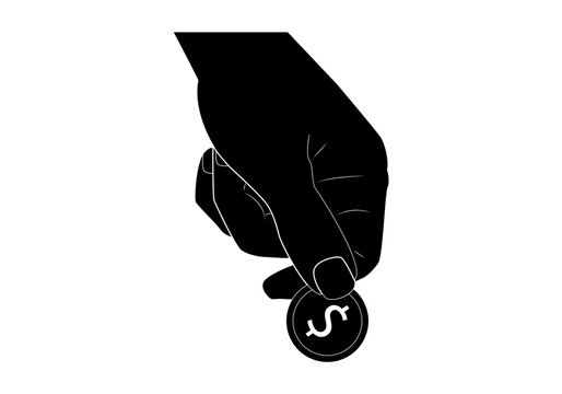 Icono de ahorro o pr&eacute;stamo. Mano dando una moneda de d&oacute;lar