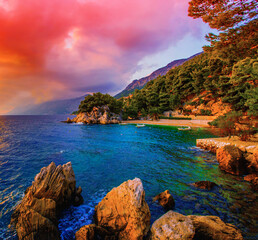 Croatia, Europe, Brela resort, Makarska riviera, Dalmatia,  scenic croatian coast ..exclusive -...