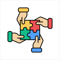 Simple solutions concept, compatibility line icon, assemble puzzle pieces, solving problem. vector illustration on white background
