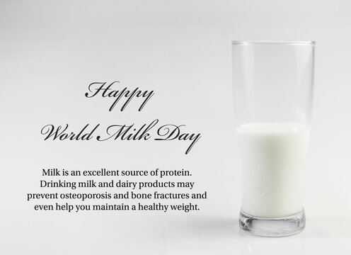 glass of milk isolated in white, design for world milk day