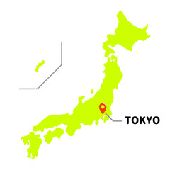 日本地図の中の東京の位置を示したベクターイラスト。