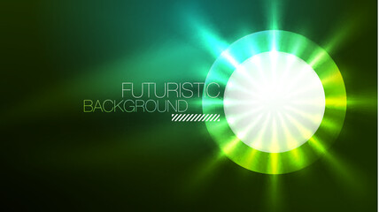 Neon glowing circles, magic energy space light concept, abstract background wallpaper design