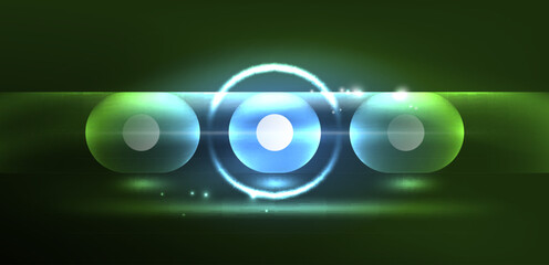 Abstract glowing neon light techno circles background