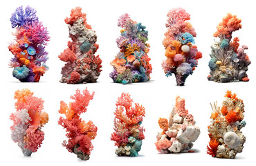 Pink corals isolated set for cosmetics advertising. Mediterranean organic coral props collection. Ai generated