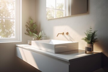 Fototapeta na wymiar house sunlight faucet counter luxury design window modern interior bathroom sink. Generative AI.