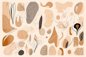 art collection background leaf flower abstract artwork beige botanical poster graphic. Generative AI.