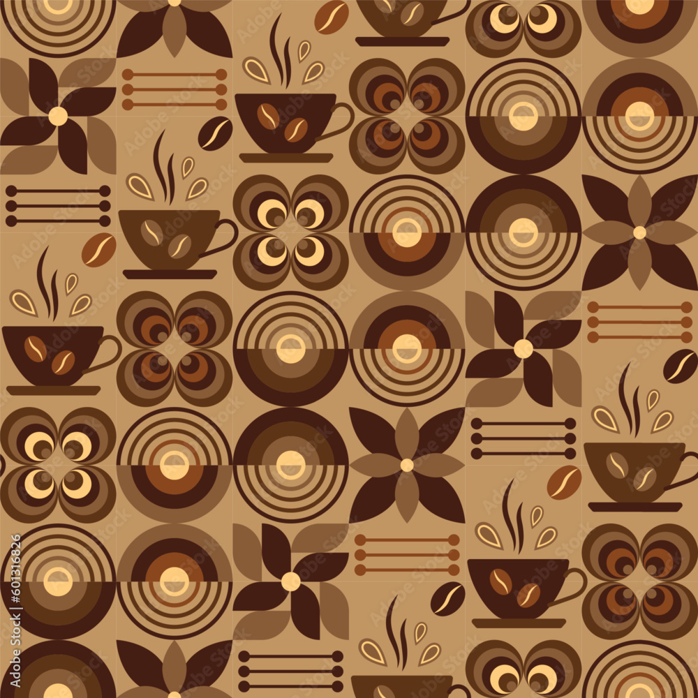 Aufkleber coffee theme seamless pattern in simple geometric style with abstact shapes. dark roast level coffee