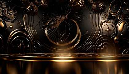 luxury black background with gold elements. High quality illustration Generative AI