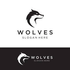 Night wolf abstract Logo template design simple isolated background.Vector illustration.