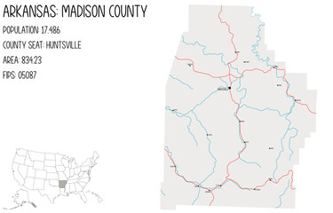 Large and detailed map of Madison County in Arkansas, USA.