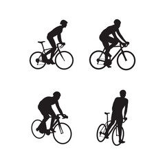 Cyclist Silhouette set. Black silhouette of a cyclist on a white background.  Man on a bicycle in a helmet.
