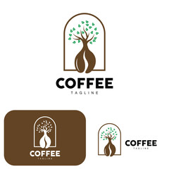 Coffee Logo, Coffee Tree Design, Cafe Drink Vector, Icon Brand Illustration Symbol